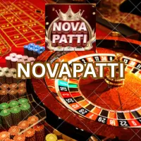 NovaPatti casino game logo with roulette wheel and poker chips background