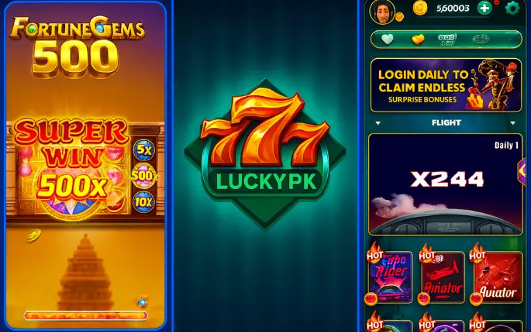 Lucky PK777 logo featuring golden 777 numbers on a green background symbolizing luck and casino gaming.